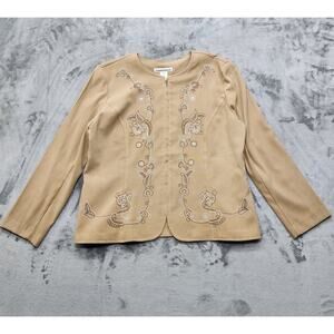 Vintage Serengeti Jacket Women XL Tan Embroidered Microsuede Zip Grandma Western